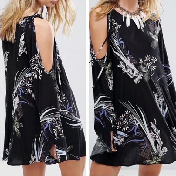 Free People Cold Shoulder Black Mini Dress - Picture 1 of 7